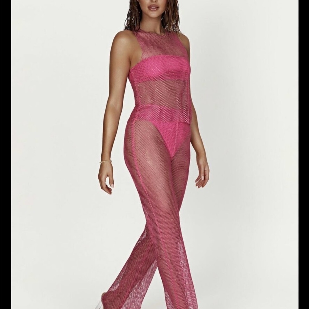 Pink Mesh Two-Piece Set Meshki Embellished